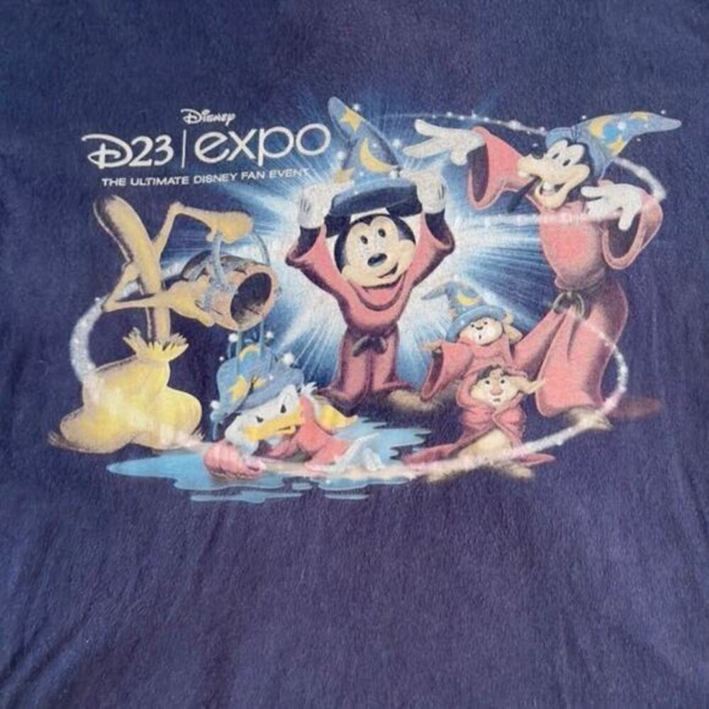 Disney D23 Expo 2013 Logo Navy Blue Unisex Tshirt Sorcerer Goofy Donald Medium